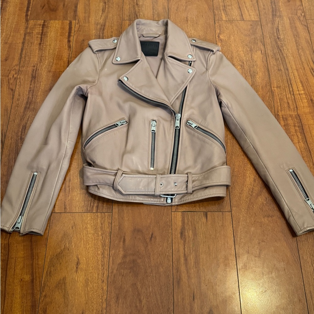 All Saints Dusty Pink Leather Moto Biker Jacket Size XS/0